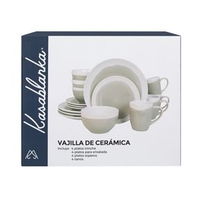 Vajilla Kasablanca acuarela gris 16 piezas