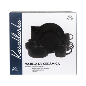 Vajilla Kasablanca negra 16 piezas